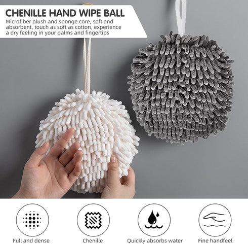 16-Pack 7.1 Inch (8 8 Chenille Fuzzy Ball Hand Towels, Soft Absorbent Microfiber Towels, Quick-Dry Cleaning Cloths