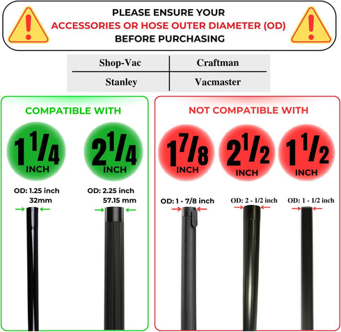 Turbo Brush Head for Shop Vacs, 1 1/4'' (32mm) and 2 1/2'' Accessories, Vacuum Floor Brush for Pet Hair on Low Carpet