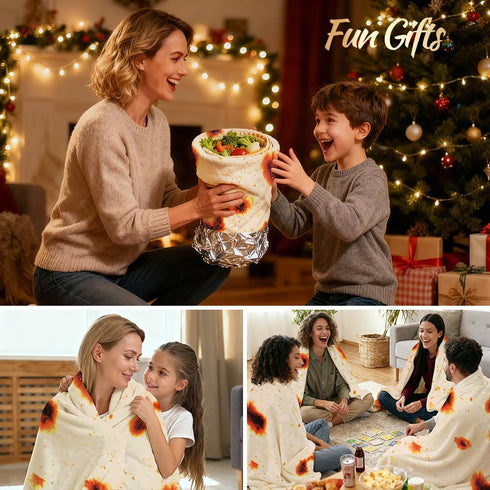60in LetsFunny Burrito Tortilla Throw Blanket, Double Sided Burrito Taco Tortilla Wrap Blankets, Giant Funny Realistic