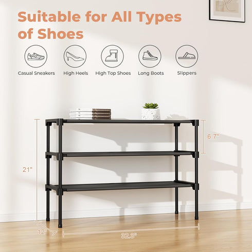 32.3" Closet 16 3 Widening Design Shoe Rack for Pairs Small Spaces Non-Woven Tier Shoe Organizer Stackable Metal Shoe
