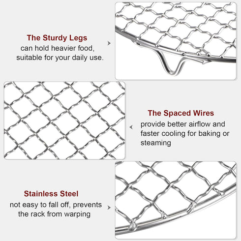 HARFINGTON 5-inch Round Cooking Rack, 201 Stainless Steel Cross Wire Barbecue Grill Net with 20mm Legs for Cooking