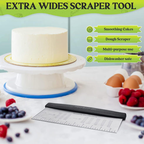 HULISEN Large Bench Scraper for Baking - 10 inch Dough Pastry Scraper with Measuring Scale, Stainless Steel Cake Scraper