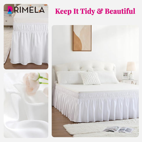 RIMELA White Bed Skirt Queen Size 15 Inch Drop, Elastic Bed Skirting for Bed Base and Frame, Lightweight Adjustable