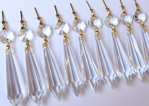 15pcs 60mm H&D Large Clear Crystal Chandelier Icicle U-Drop Prisms Lamp Parts Brass Connectors
