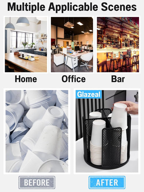 Rotatable Cup and Lid Organizer with 4 Compartments, Coffee Cup Dispenser for 5-16 oz Paper Cup Storage