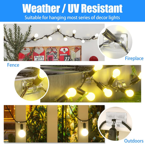 Keviyi 54Pcs Hooks for Outdoor String Lights Clips: Double Hooks for Hanging - Heavy Duty Clear Cable Clips