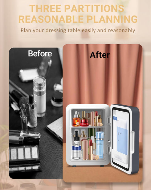 Mini Fridge for Skincare, 4L/6Can with Dimmable LED Light Mirror, Portable Cooler & Warmer for Bedroom, Office, Car,