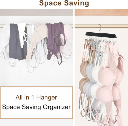 Bra Hanger for Closet, Tank Top Hanger with 20 Hooks Capacity, Foldable Wood Organizer for Dorm & Apartment