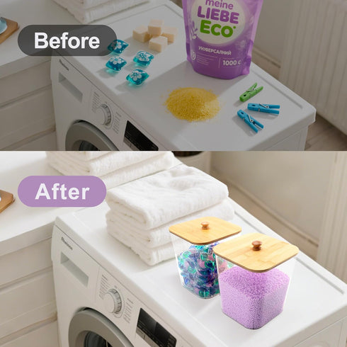 3+2 Pack FEXIA Laundry Pods Containers and Dryer Sheet Holder with Laundry Detergent Dispenser Laundry Room