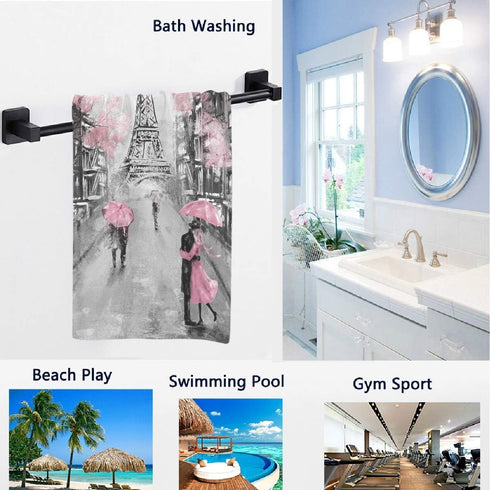 Naanle Beautiful Street View of Paris Eiffel Tower Painting Print Soft Guest Hand Towels for Bathroom, Hotel, Gym
