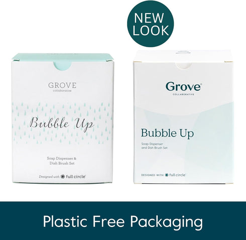 2 Pack Set, Grove Co. Bubble-Up Dish Soap Dispenser & Brush Ergonomically Designed Dish Scrubber, Removes Tough Messes