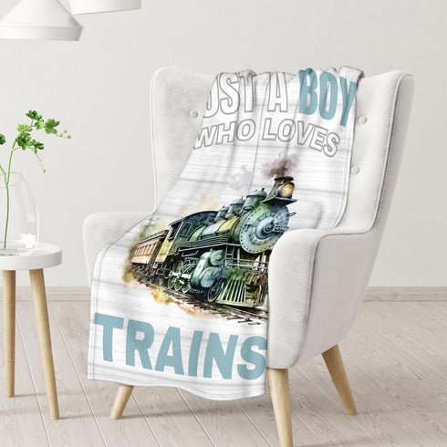 40"x50" Train Blanket - Soft, Fuzzy & Warm - Small Blanket for Couch, Sofa - White Cute Throw Gifts for Boys