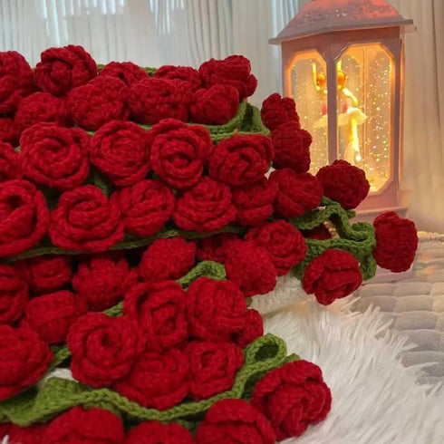 43.3 Decor(Roses,1.1M) Finished Rose Bouquet Blanket, in Handmade Crochet Flower Bouquet Blanket, Knitted Throw