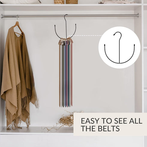 ZEDODIER Belt Hangers, Black Closet Organizer Hook Rack for Belts, Ties, Scarves, Hats