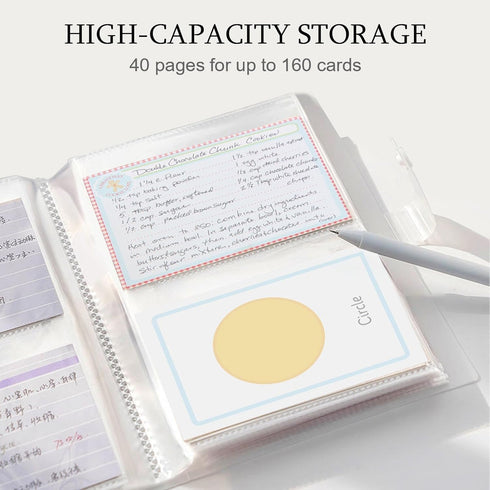 3x5 Index Card Organizer: BetterJonny Clear Plastic Holder for Recipe Cards, Flash Cards, 40 Page Holds 160 Cards