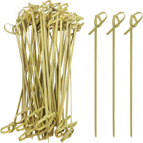BLUE TOP Bamboo Cocktail Picks 100 PCS, 6 Inch Looped Knot Skewers, Food Picks, Party Toothpicks for Appetizers,