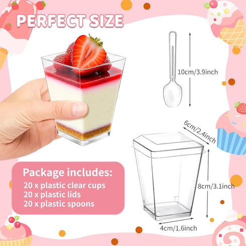 5 oz LRCXL Plastic Dessert Cups with Lids and Spoons, Clear Yogurt Parfait Appetizer Cup with Lids for Party, Mini