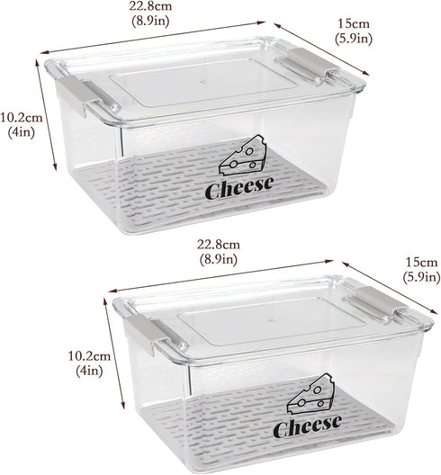 Yomjarl 2 Pack) Cheese Container Airtight with Draining Basket Cream Cheese Sliced Cheeses Box with Lid Saver