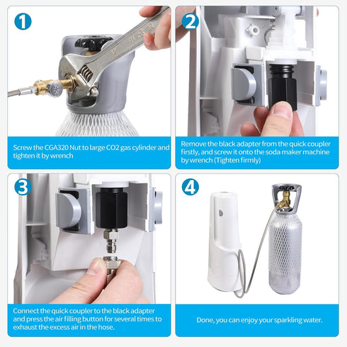 CO2 Tank CO2 Cylinder Direct Adapter with 60in Stainless Steel Hose, Pressure Gauge & Exhaust Valve for Soda Maker