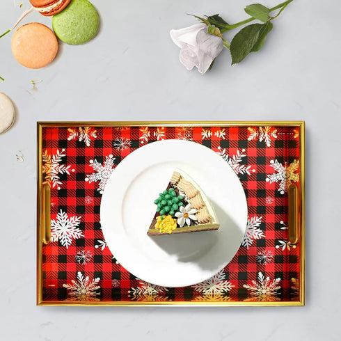 Lemon Serving Tray with Handles, Plastic Decorative Tray, Rectangular Coffee Table Tray for Ottoman, Storage Trays