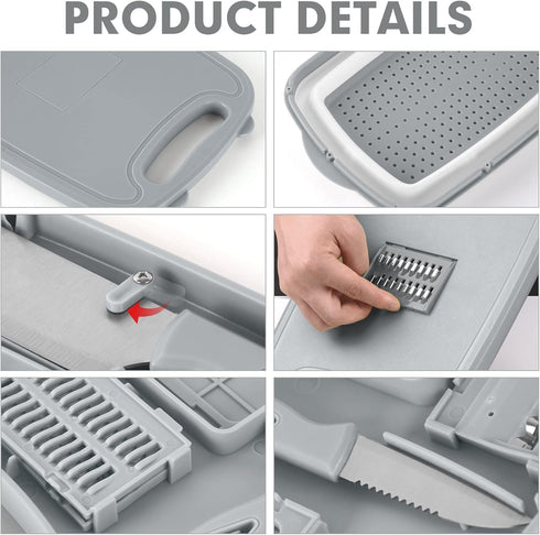 HI NINGER Collapsible Cutting Board with Colander, 9-In-1 Multi Chopping Board for Kitchen and Camping Accessories
