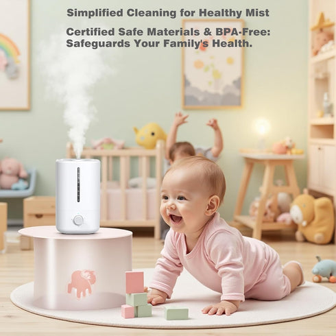 4.5L 20dB 100H Top Fill Humidifiers for Bedroom, Tank for Large Room, Oil Diffuser, Quiet Cool Mist Air Humidifier