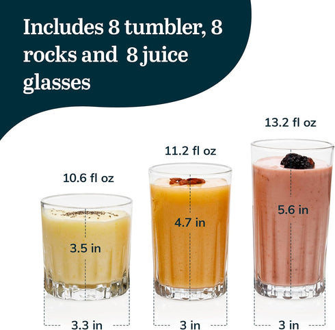 Libbey Brockton Tumbler Set, Juice and Rocks Glasses, Clear, 8 Elegant Dishwasher Safe Barware