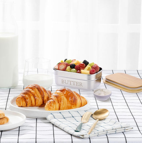 Stainless Steel Butter Dish with Lid, Kitchen Butter Keeper Container, Silicone Sealing, Holds 1 Stick West Coast Butter
