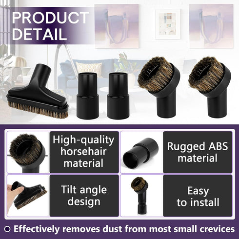 chaseroad 5PCS Set 5.9 1 1/4" Horse Hair Brush Vacuum Attachment - Black Round Vacuum Attachments & Brushes - In Long