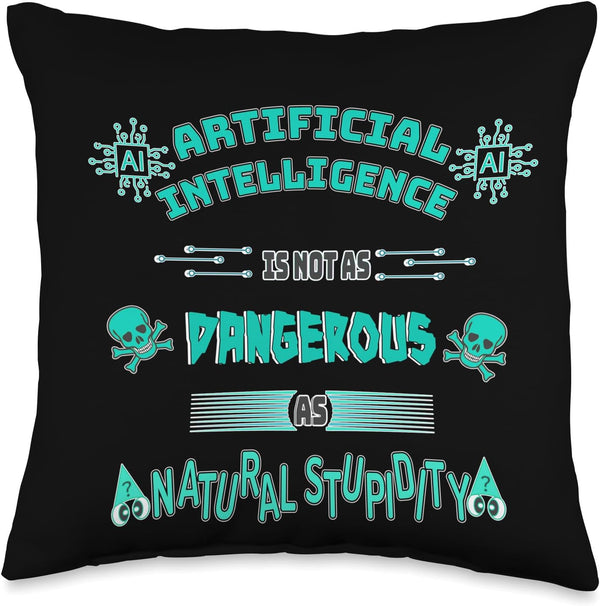 Funny AI Artificial Intelligence Tech Sarcastic Turquoise Throw Pillow, 16x16, Multicolor