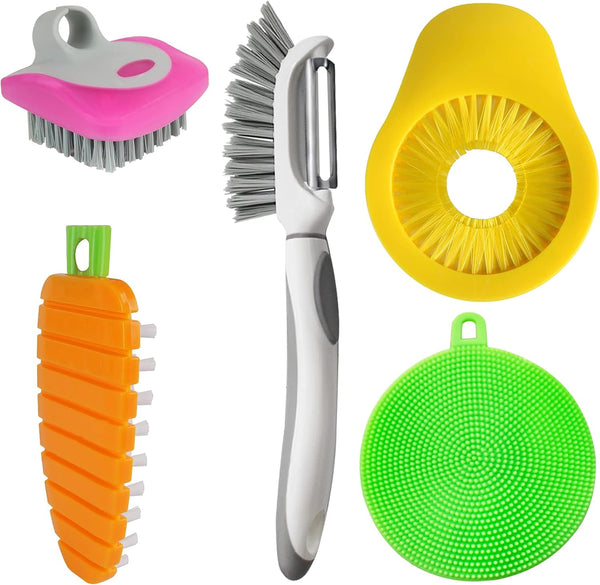 Openfly Flexible Vegetable Brush, Fruit and Vegetable Brushes, 5 Pcs Bendable Scrubber for Food