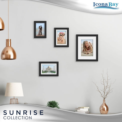 Icona Bay - 8x10 Black Picture Frame Mat to 5x7 - Painted Solid One-Piece Wood Composite, Modern Farmhouse