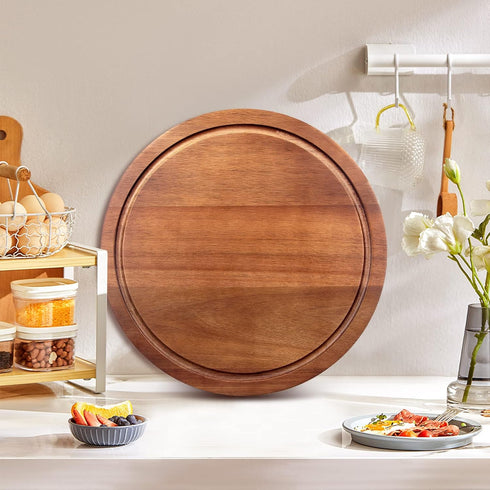 Round Acacia Wood Cutting Boards for Kitchen - Best Wooden Charcuterie Boards and Pizza Cutting Board