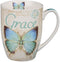 Christian Art Gifts Botanic Blue Butterfly Ceramic Coffee Mug, 12 oz - Inspirational with Bible Verse: Grace - Eph. 2:8