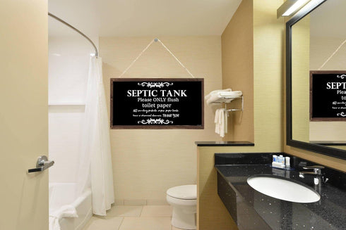 Bathroom Quote Wood Sign-Septic Tank Sign Hanging Signs 10 X 5 Inch, Toilet Rule Wooden Plaque for Restroom Door Decor