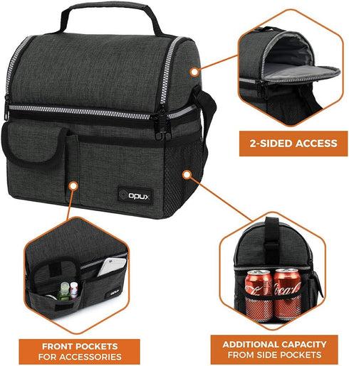 OPUX Lunch Box for Men, Insulated Lunch Bag, Dual Compartment Lunchbox for Work, Leakproof, Dark Gray