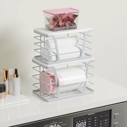 2 Pack TIDIIABODE Gray Trash Bag Organizer for Kitchen and Pantry, Upgraded Stackable Metal Garbage Bag Holder