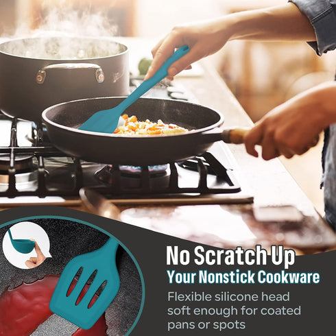 E-far 7-Piece Silicone Cooking Utensils Set - Blue Heat Resistant Nonstick Tools for Cookware