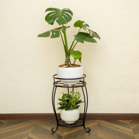 2 FaithLand Plant Stand, Heavy Duty Metal Planter Holder Indoor Outdoor, Tier Round Potted Supports Rack, Corner