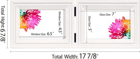 Double Horizontal White Wood Picture Frame 5x7 - 4.5x6.5 Opening Foldable Photo Frame for Landscape View