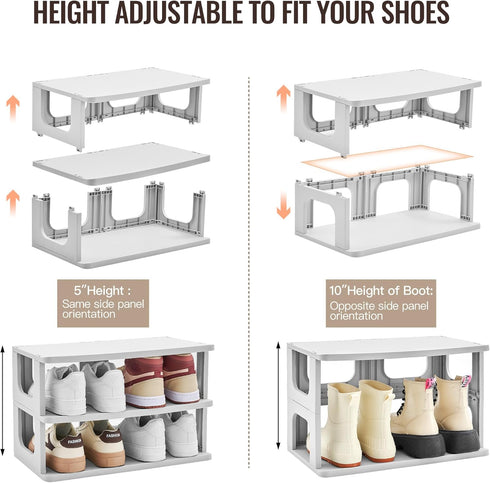 TRZZ 5-Tier Narrow Shoe Rack, Height-Adjustable Shoe Organizer for Closet, Entryway, Small Space, Grey Plastic