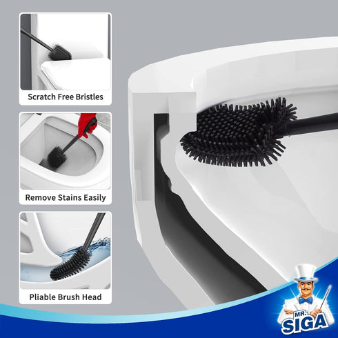 1 Pack MR.SIGA Toilet Bowl Brush and Holder, Durable and Flexible Bristles, Wall Mounted Toilet Brush for Bathroom