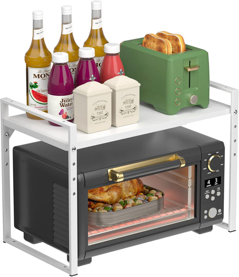 Redrubbit 2 Tier Extendable Microwave Oven Rack, Heavy Duty Steel Metal Shelf, Adjustable Height Home Office Pantry