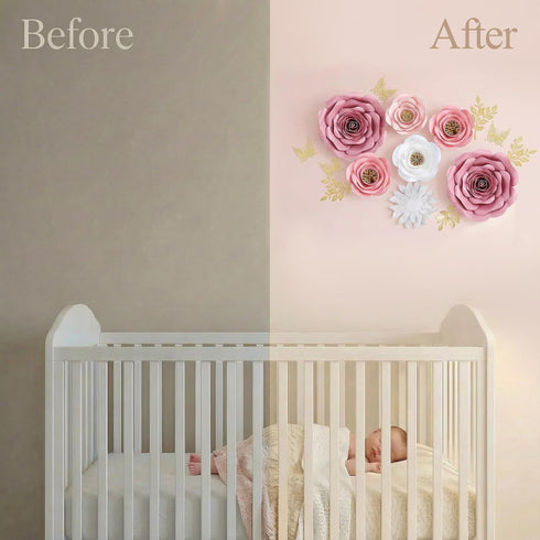 300gsm 3D Set 6) Large Paper Flowers Wall Decor for Baby Girl Nursery (Pre-Assembled) - Pearlized Cardstock Roses