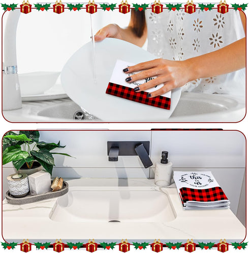 Honoson 4 Summer Pcs Buffalo Plaid Kitchen Towels Farmhouse Hand Tea Towels Absorbent Quick Dry Buffalo Check Kitchen