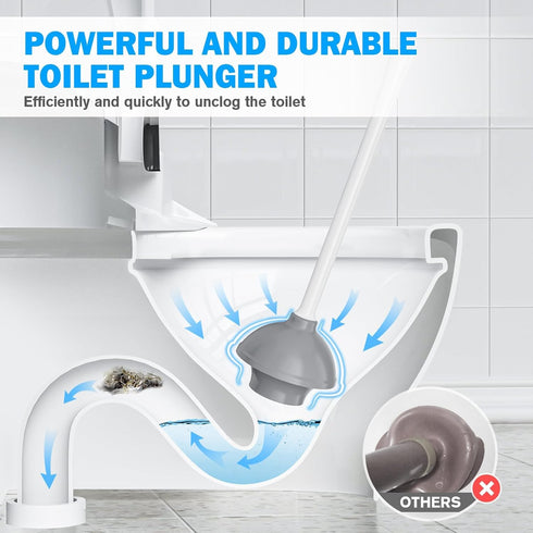 TRENTI Set, 2-in-1 5.3-inch Toilet Plunger and Brush Bowl Brush and Heavy Duty Toilet Plunger with Ventilated Holder