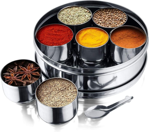 7 8 inch Vinod Stainless Steel Masala Dabba, Spice box, Compartments with Lid, Diameter, See-through