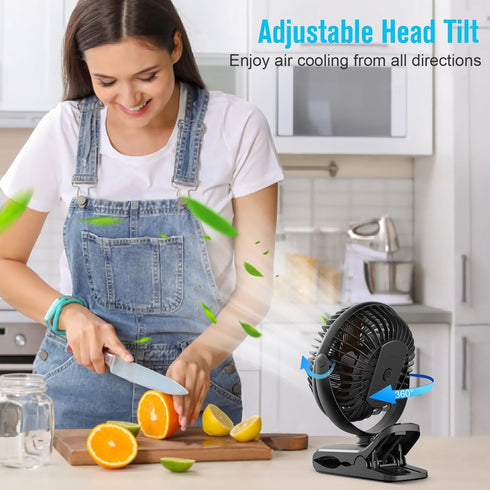 BESKAR Portable Clip on Fan, Rechargeable, 4 Speeds Small Battery Operated Fan, USB Desk Fan with Strong Airflow