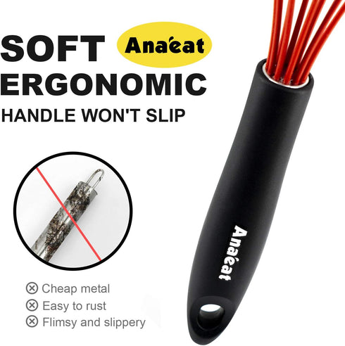 Anaeat Silicone Balloon Whisk, Heat Resistant Kitchen Whisks for Whisking, Cooking, Baking, Beating, Stirring
