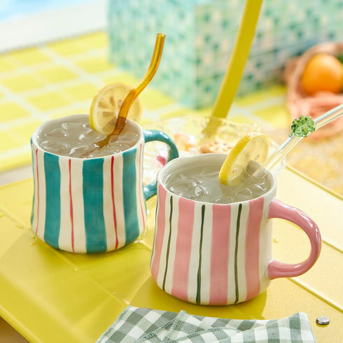 16Oz Home-4pack Retro Checkered Ceramic Coffee Mug - Extra Large Handle, Microwave Safe Vintage Patterned Tea Cup